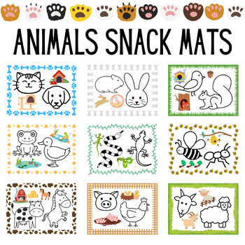 Preview of Animals Snack Mats, Printable Placemats for Picky Eaters with Food Play Ideas