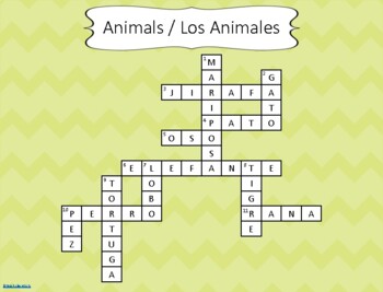 Animals: Spanish English Crossword Puzzle by Teach Like Miss G TpT