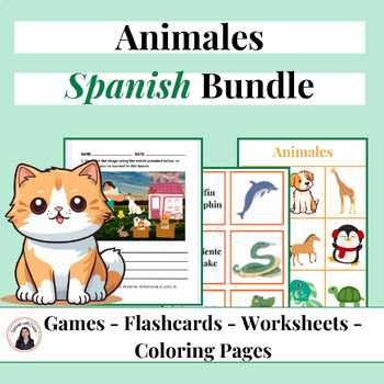Preview of Los Animales Animals - Spanish Vocabulary Unit Bundle - Activities, Bingo, Decor
