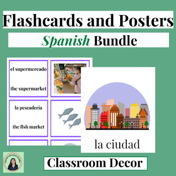 Preview of Flashcards and Posters Spanish Bundle - Printable Classroom Decor