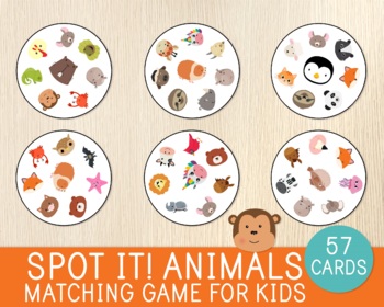 Preview of Animals Spot It Game, Dobble Game, Matching Skills, Printable Party Game