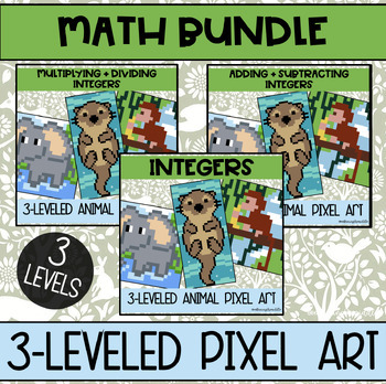 Preview of Animals Themed Pixel Art BUNDLE for Middle School Math