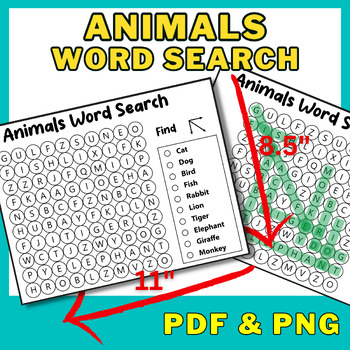 Animals Vocabulary Word Search Puzzle Worksheets by HomeschoolingPrints