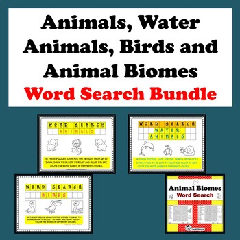 Preview of 46 Animals, Water Animals, Birds, Animal Biomes Word Search Bundle