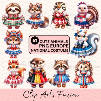 Preview of Animals Wearing Creative National Costume Clipart Set[Commercial Use Allowed]