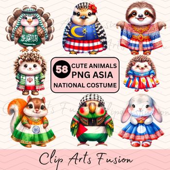 Preview of Animals Wearing National Costumes Asia Clipart Set[Commercial Use Allowed]