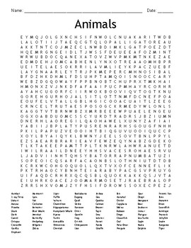 Animals- Word Search by LibertyLearners1776 | TPT