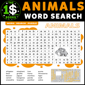 Animals Word Search Puzzle - 1 Page by The Store Books | TPT