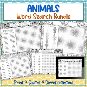 Animals Word Search Puzzle Activity Bundle by Busy Bee Puzzles | TPT