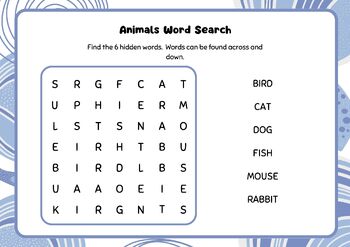 Preview of Animals Word Search Puzzle Easel and pdf