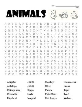 Animals Word Search, KEY, and Coloring Page by Ejjaidali's Deli | TPT