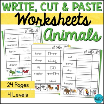 Animals Write Cut and Paste Worksheets | Special Education Activities