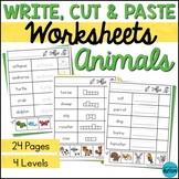Animals Write Cut and Paste Worksheets | Special Education