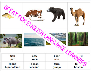 Preview of Animals and Habitat Vocabulary Cards English/Spanish