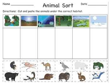 Animals and Their Habitats: Cut and Paste Booklets, Sorting Mats, and