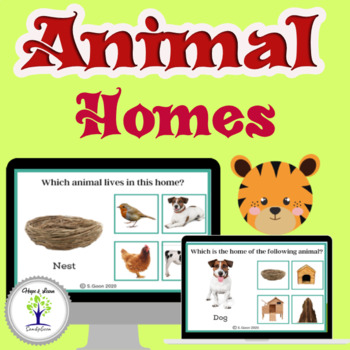 Animals and Their Homes- 2 Level Matching- Boom Cards with real image