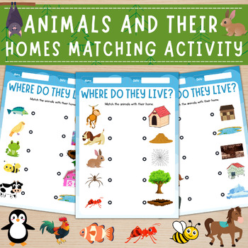 Animals and Their Homes Matching Activity by HajarTeachingTools | TPT