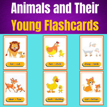 Preview of Animals and Their Young: Printable Flashcards for Kids.