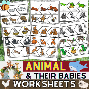 Preview of Animals and their Babies Puzzles - Worksheets | Animal Science Unit | k - 3th