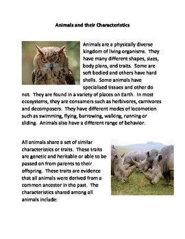 Animals and their Characteristics by The Common Core and More | TpT