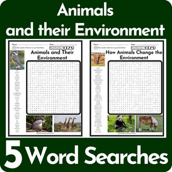 Animals and their Environment Word Search Puzzle BUNDLE | TPT