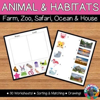 Preview of Animals and their Habitats Worksheets includes Matching, Sorting and More