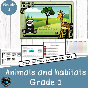 Preview of Animals and their habitats a unit of work for grade 1 SUB PACK