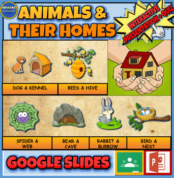 Animals and their homes. Powerpoint. Google Slides + Printable Worksheets