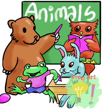 Preview of Animals at school! - Lineart and color CLIPARTS