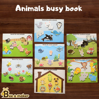 Animals busy book (Habitats, homes, babies, alphabets, names) by Bee a maker