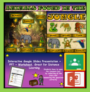 Preview of Animals found in the Jungle: Interactive Google Slides+ PPT+Worksheet