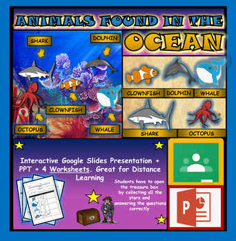 Preview of Animals found in the Ocean: Distance Learning, Google Slides + PPT+ 4 Worksheets