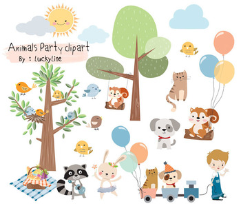 Preview of Animals fun park, woodland clipart Instant Download PNG file - 300 dpi