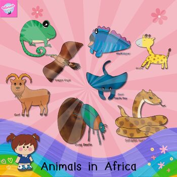 Preview of Animals in Africa, coloring, clip Art