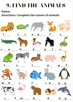 Animals in Kindergarten - Worksheets and Printables (Literacy/Math)