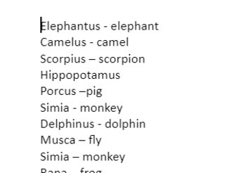 Preview of Animals in Latin
