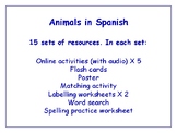 Animals in Spanish Bundle - Worksheets, Games, Activities 