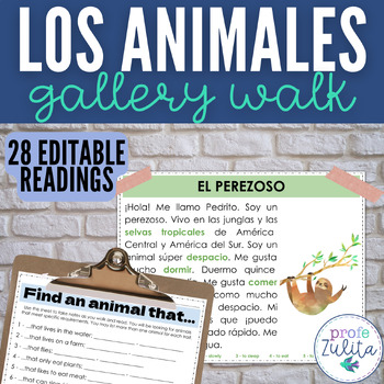 Preview of Gallery Walk of Animals in Spanish Readings - 28 Editable Texts for Los Animales