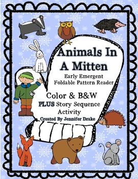 Preview of Animals in A Mitten Early Emergent Foldable Reader ~PLUS story sequence~