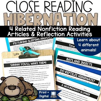 Preview of Animals in Winter Reading Passages Hibernation Activities February Close Read