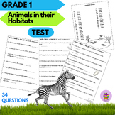 Animals in their habitats- True or False Test- Grade 1