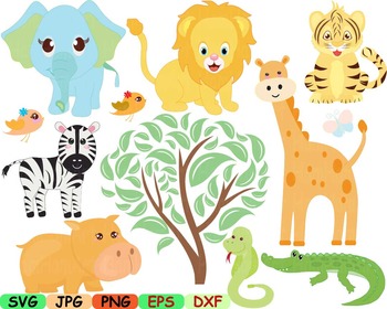 Download Animals Jungle Clip Art Svg Zoo Wild Forest Lion Giraffe Tiger Woodland 93s