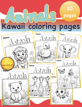 Preview of Animals kawaii coloring pages for kids