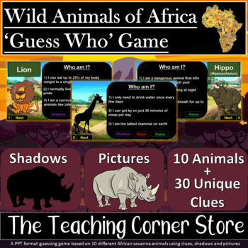 Preview of Wild Animals of Africa - Guess Who (PPT Game) - Facts, Shadows, Pictures