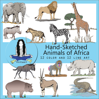 Preview of Animals of Africa Hand Sketched clip art Clipart