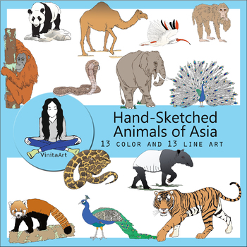 Preview of Animals of Asia Hand Sketched clip art Clipart