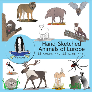 Preview of Animals of Europe Hand Sketched clip art Clipart