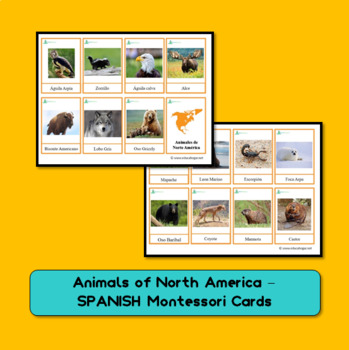 Animals of North America - 15 SPANISH Montessori Cards by Educahogar