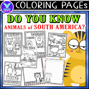 Preview of Animals of South America Coloring Pages & Writing Paper Activities ELA No PREP