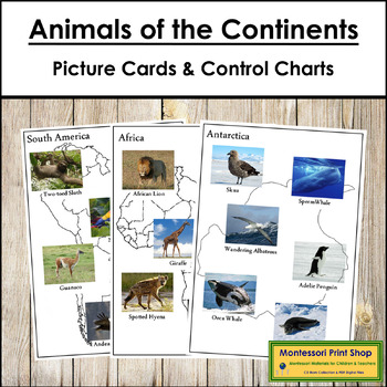 Preview of Animals of the Continents - Sorting Cards, Maps & Control Cards